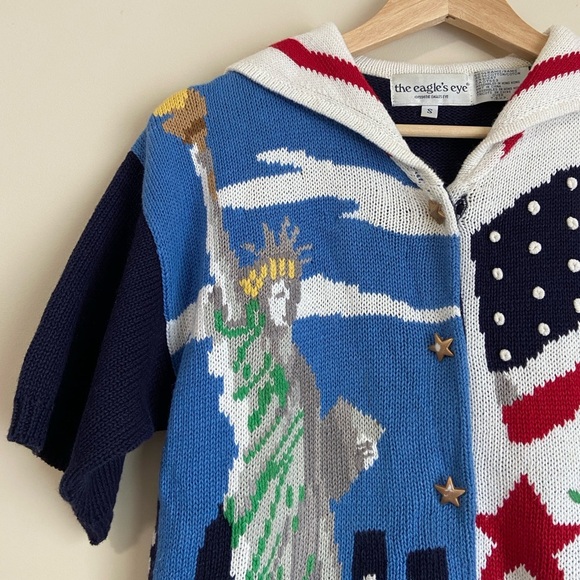 NYC Patriotic Knit Cardigan 4th of July Vintage Knit - Picture 2 of 9